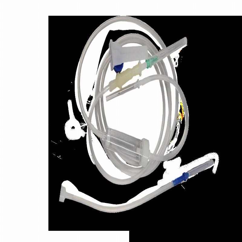 Пристрій для вливання інфузійних розчинів з двлма металевими шипами, стерильний, Luer, без латексу, з ін'єкційною голкою Mediprim